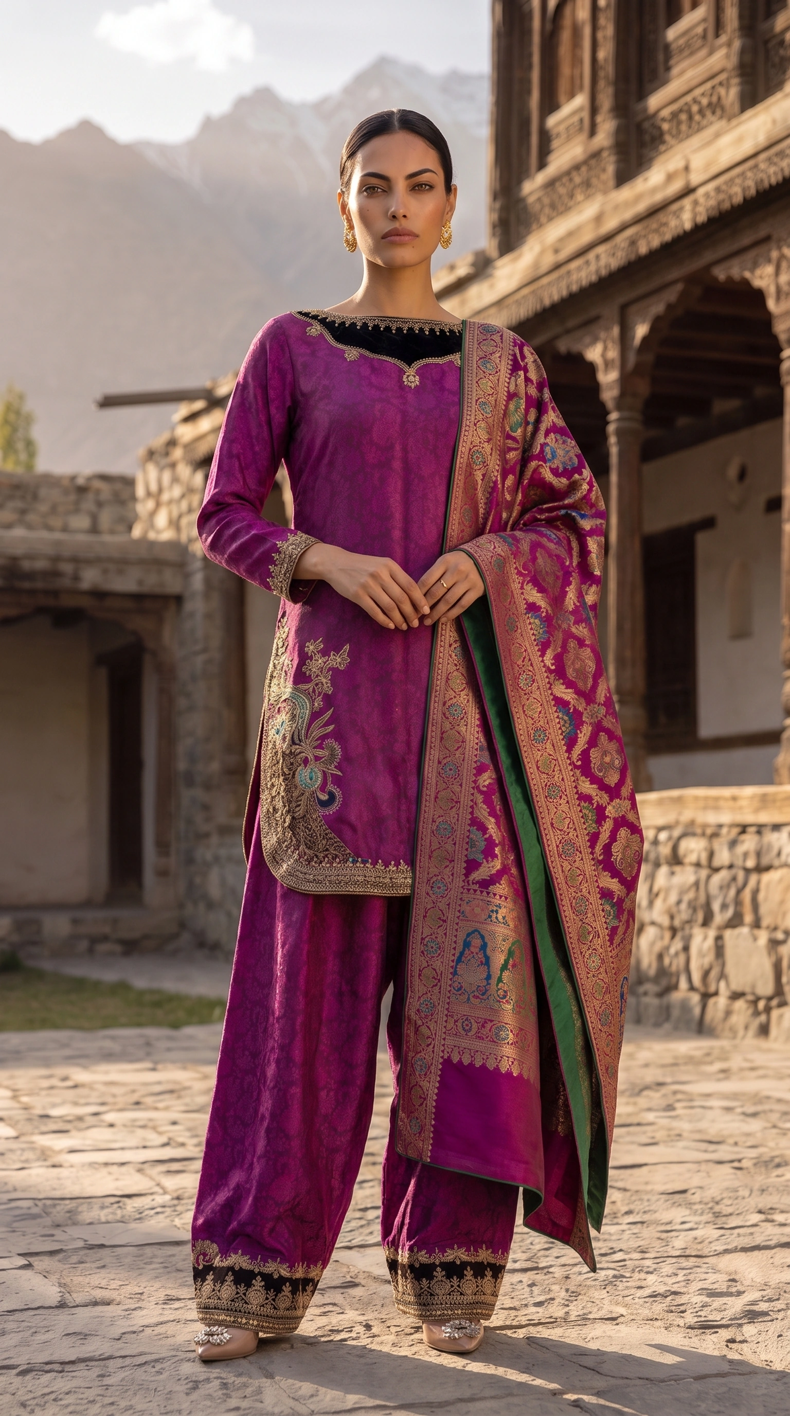 Front view of Orchid Mosaic with its coordinating patterned dupatta